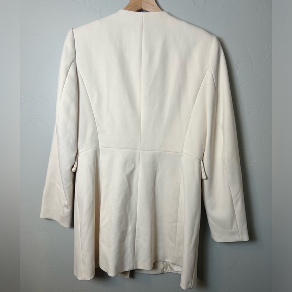ZARA Collarless Jacket Lined Long Length Gold Buttons Large - Picture 5 of 6